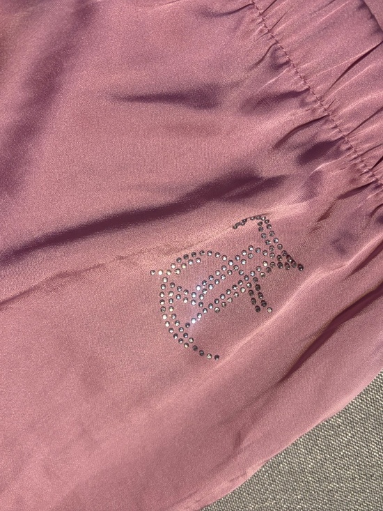 Juicy Couture Other - Juicy Couture Rhinestone Silver Bling Logo Satin Silky Mauve Pink Pajama Pants L